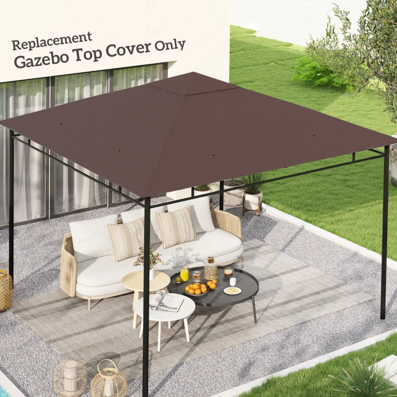 Outsunny 10' x 10' Square Gazebo Canopy Replacement UV Protected Top Cover Sun Shade Coffee