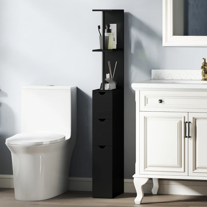 HOMCOM Tall Bathroom Storage Cabinet, Narrow Bathroom Cabinet with Drawers and Open Shelves for Small Spaces, Black