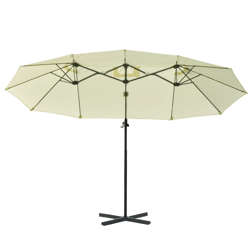 Outsunny Outdoor Patio Umbrella Offset Cantilever Umbrella with Twin Canopy Sunshade Umbrella with Lift Beige