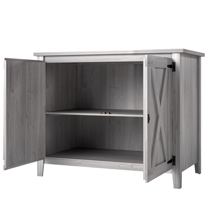 Outsunny Wooden Outdoor Storage Cabinet, Garden Shed Potting Shed with Shelf and Double Doors, Light Gray