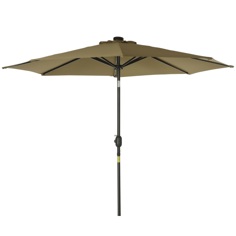 Outsunny 9ft Solar Patio Umbrella Outdoor Sunshade 24 LED Lights Tilt Canopy, Brown