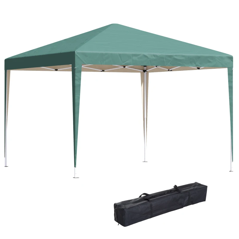 Outsunny 10 x 10ft Folding Pop Up Tent Outdoor Gazebo Canopy with Carrying Bag, Dark Green