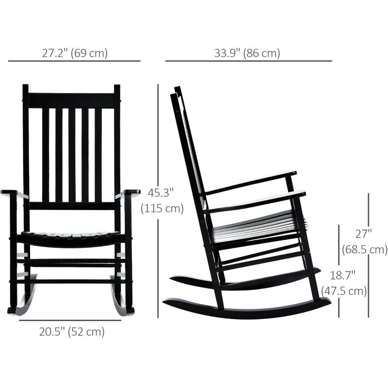 Outsunny Wooden Porch Rocking Chair Outdoor Patio Rocker Garden Single Leisure Reclining Seat Armchair Black