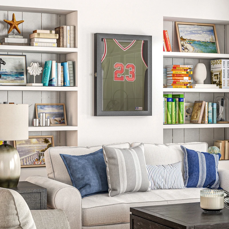 HOMCOM Jersey Display Frame Case, Acrylic Sports Shirt Shadow Box for Basketball Football Baseball, 28" x 35", Black