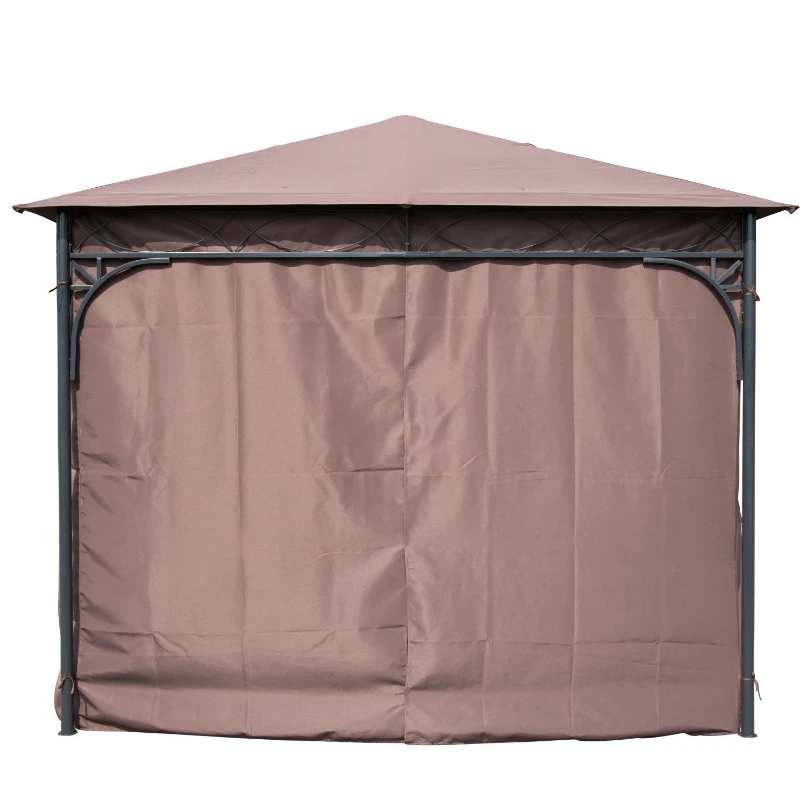 Outsunny 10x10ft Steel Garden Gazebo Patio Canopy Outdoor Event Party Tent Backyard Sun Shelter with Curtain Coffee