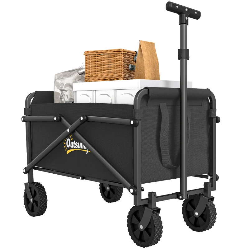 Outsunny Small Collapsible Folding Garden Cart, Heavy Duty Lawn Wagon with Universal Wheels and Adjustable Handle, Black