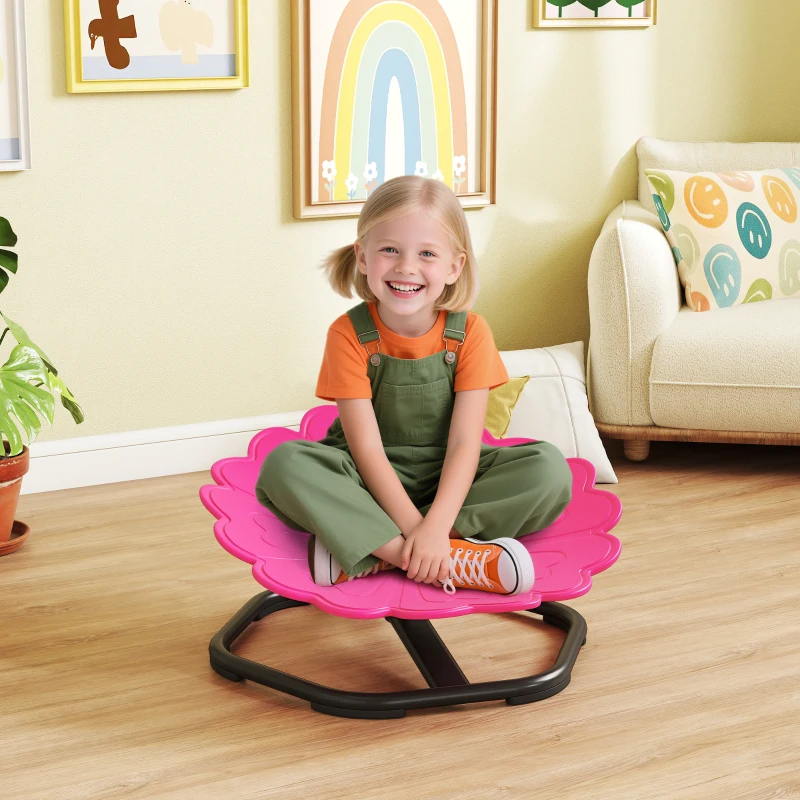 Qaba Flower-Shaped Kids Swivel Chair, Non-Slip Sit and Spin Sensory Chair for Training Body Coordination, Pink