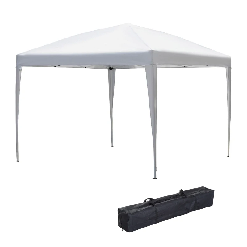 Outsunny 10 x 10ft Folding Pop Up Tent Outdoor Gazebo Canopy with Carrying Bag, White