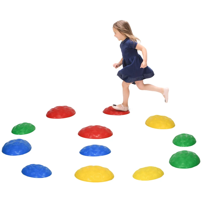 Outsunny 12 PCs Balance Stepping Stones for Kids with Anti-slip Mat, Turtle Shell Design, for Ages 3-8 Years, Stackable