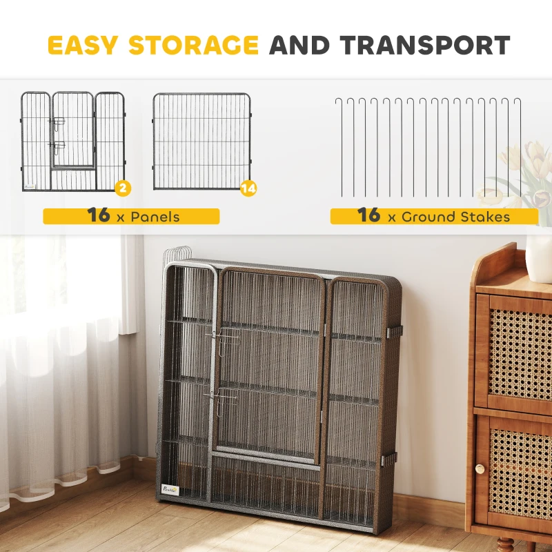 PawHut Heavy Duty Pet Playpen, 16 Panels Steel Dog Fence Puppy Exercise Pen with 2 Doors Locking Latch, 31.5" Height