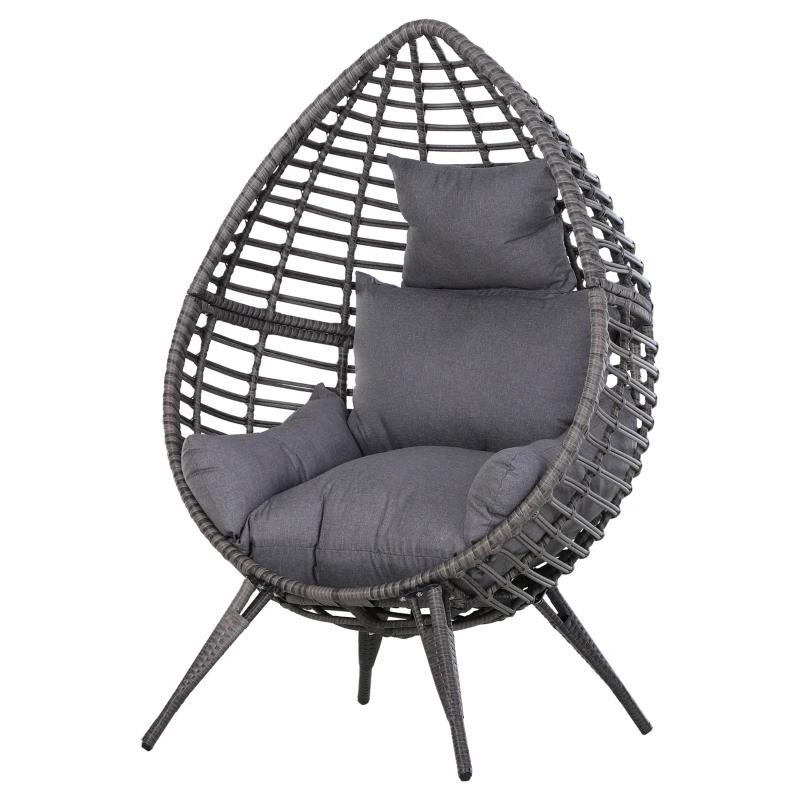 Outsunny Outdoor/Indoor Rattan Chair with Soft Cushion, Wicker Egg Lounge Chair for Backyard Garden Balcony Lawn, Grey