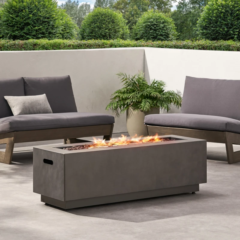 50,000 BTU Rectangular Iron Fire Pit with Modern Design, Propane Gas, Durable Powder-Coated Frame, 48" L x 15" W x 15" H, Stone Gray
