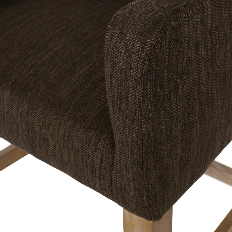 Upholstered Counter Stool with Rubberwood Frame, Contemporary Style with Rounded Armrests, 24" L x 23" W x 39.5" H, Brown