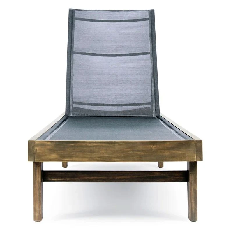 Outdoor Acacia Chaise Lounge with Adjustable Backrest, Foldable Legs Designed for Sunbathing, 78" L x 24" W x 31.5" H, Dark Gray