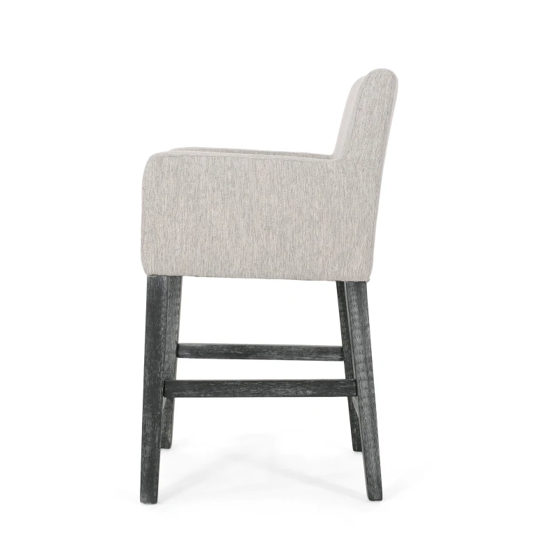 Set of 2 Upholstered Counter Stools with Durable Craftsmanship, Contemporary Style with Rubberwood Frame, 24×23×39.5 inch, Light Gray