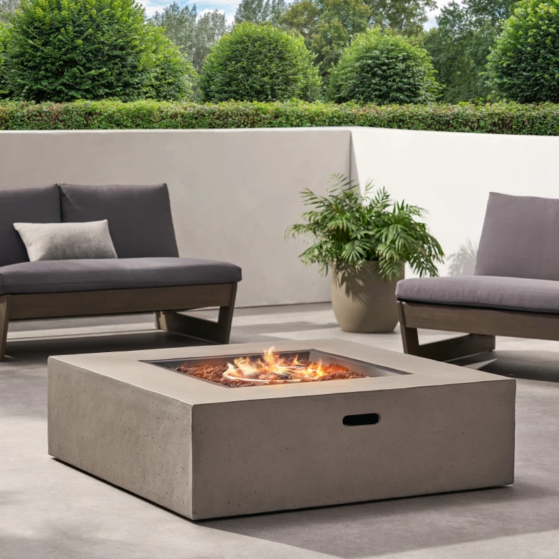 50,000 BTU Square MGO Fire Table for Effortless Warmth, Modern Design with Lightweight Concrete, 40" L x 40" W x 12.5" H, Light Gray