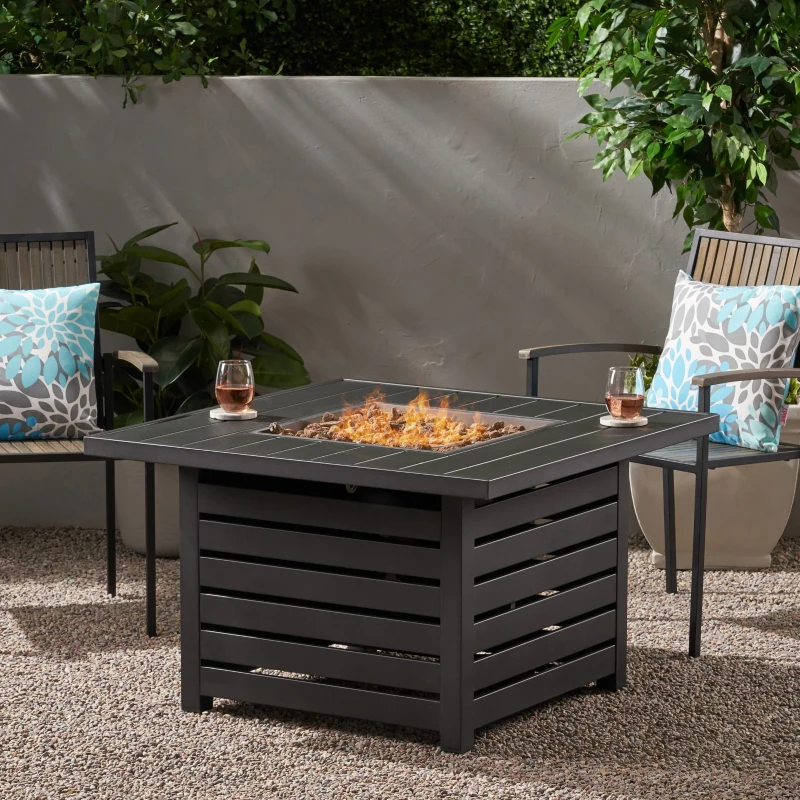 50,000 BTU with Built-in Tank Space, Durable Powder Coated Finish, Square Iron Fire Pit for Canadian Evenings, 39" L x 39" W x 24" H, Black