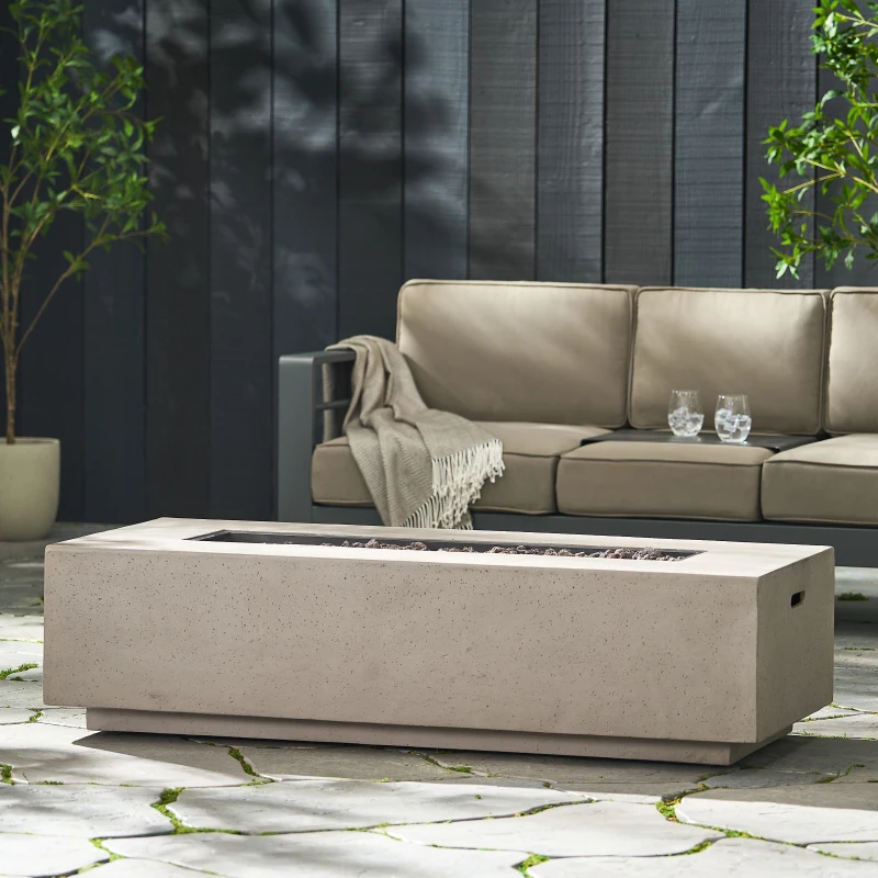 50,000 BTU Rectangle MGO Fire Table Perfect for Effortless Warmth, Modern Design with Iron Frame, 56" L x 26" W x 15" H, Light Gray