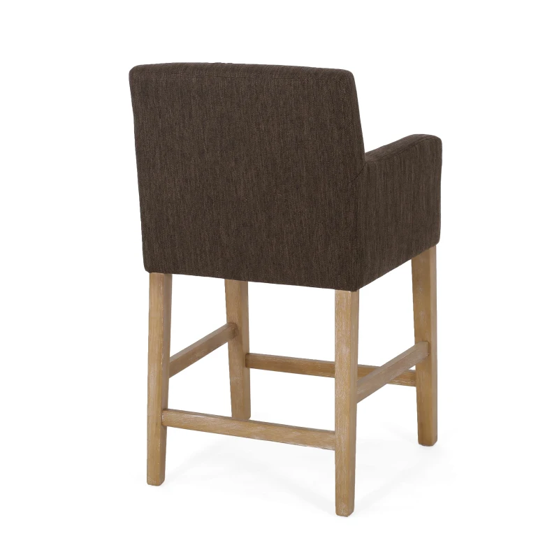Upholstered Counter Stool with Rubberwood Frame, Contemporary Style with Rounded Armrests, 24" L x 23" W x 39.5" H, Brown