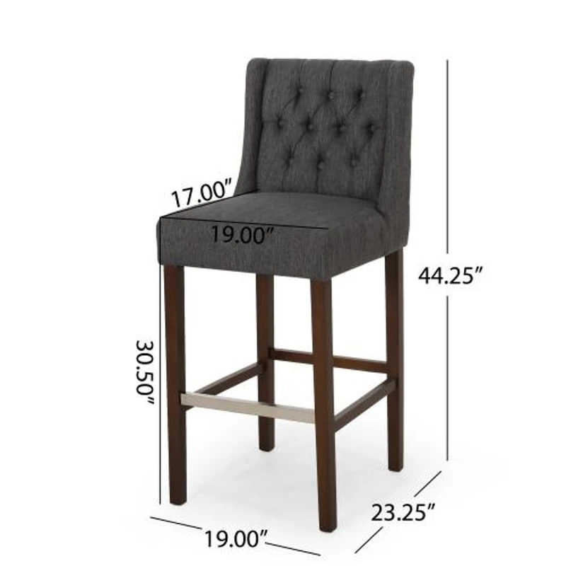 2 Sets of Modern Minimalist Bar Stool with Commercial Grade, Seat with Metal Legs and High-Density Fabric Seat, 19" L x 23.5" W x 44.5" H, Gray