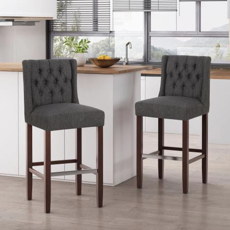 2 Sets of Modern Minimalist Bar Stool with Commercial Grade, Seat with Metal Legs and High-Density Fabric Seat, 19" L x 23.5" W x 44.5" H, Gray