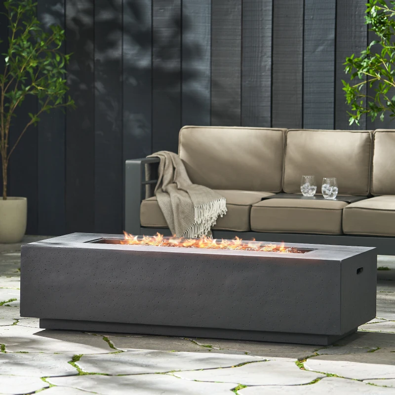50,000 BTU Rectangle MGO Fire Table with Modern Design, Durable Iron Frame, No Assembly Required, 56" L x 26.5" W x 15" H, Dark Grey