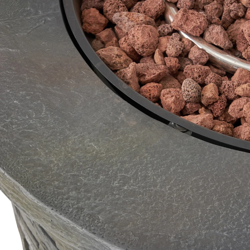 40,000 BTU Stone Circular Fire Pit Perfect for Family Gathering, Round Outdoor Firepit with Slipcover, 33" L x 24" H, Stone Gray