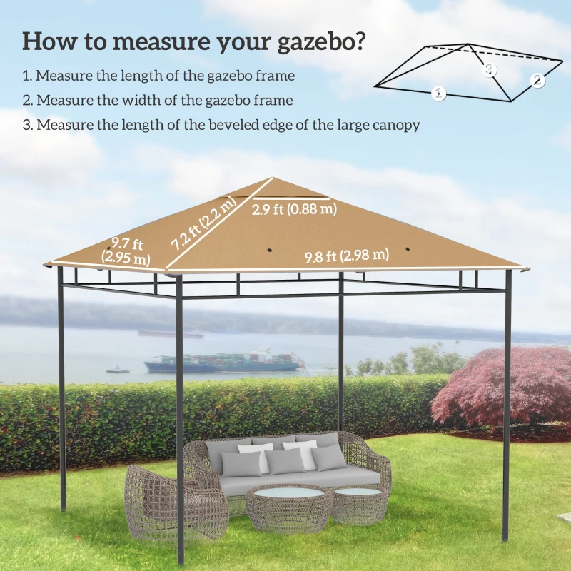 Outsunny 10' x 10' Square Gazebo Canopy Replacement UV Protected Top Cover Sun Shade Beige