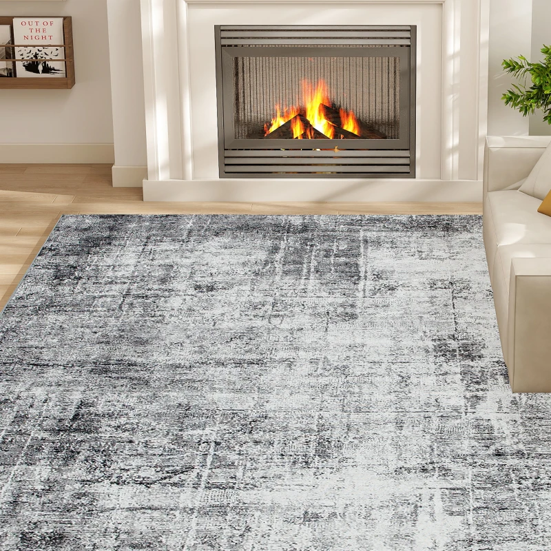 HOMCOM Area Rug for Living Room 8x10, Modern Abstract Machine Washable Rug, Non-Slip Carpet for Bedroom, Dining Room, Grey