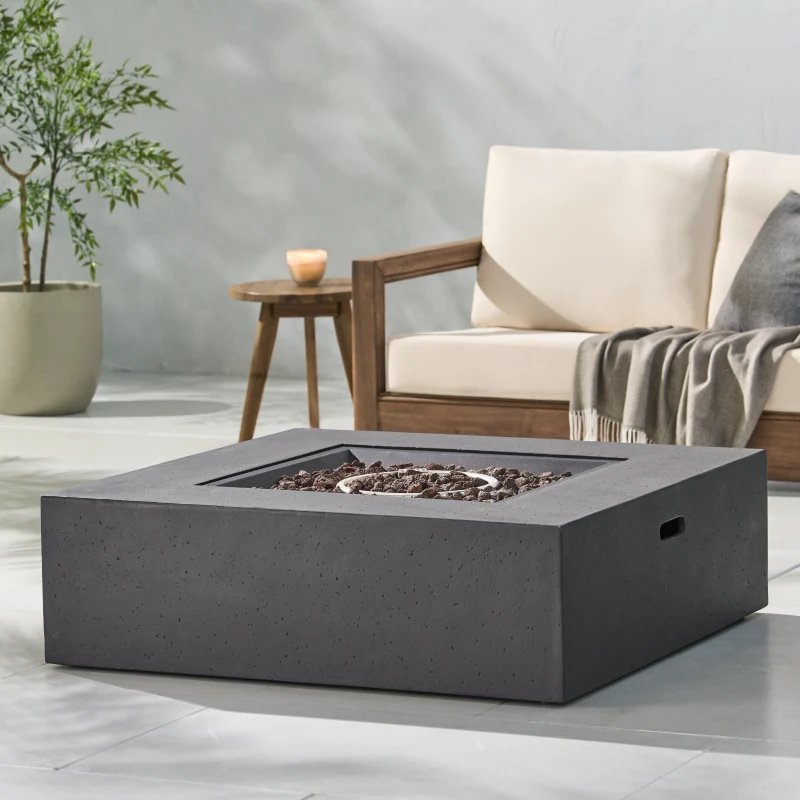 50,000 BTU Square MGO Fire Table with Modern Design, Modern Design with Lightweight Concrete, 40" L x 40" W x 12.5" H, Dark Grey