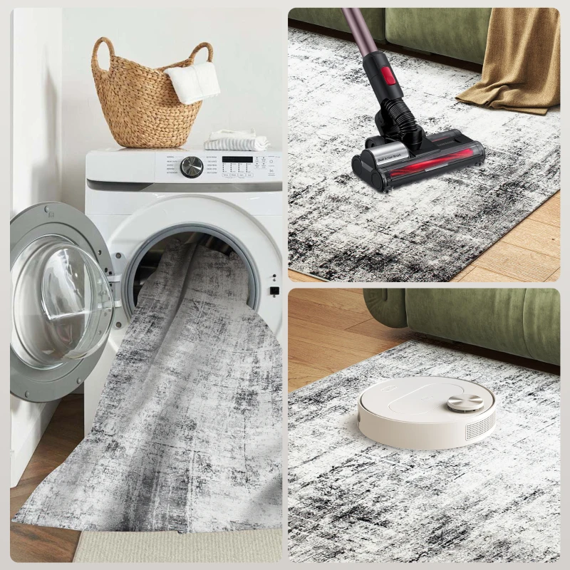 HOMCOM Area Rug for Living Room 8x10, Modern Abstract Machine Washable Rug, Non-Slip Carpet for Bedroom, Dining Room, Grey