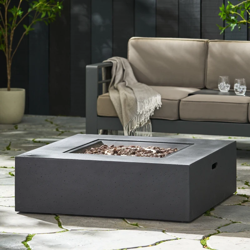 50,000 BTU Square MGO Fire Table with Modern Design, Modern Design with Lightweight Concrete, 40" L x 40" W x 12.5" H, Dark Grey