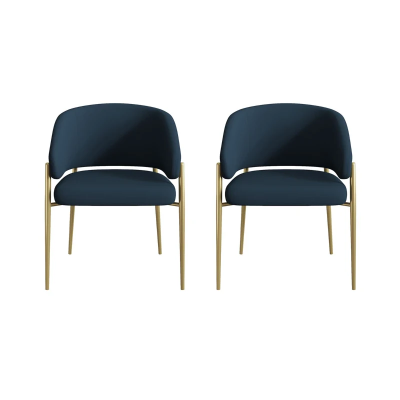 Set of 2 Modern Dining Chairs with Metal Frame for Long-Lasting Use, Fabric Upholstered with Curved Backrest, 24" L x 22" W x 31.5" H, Blue