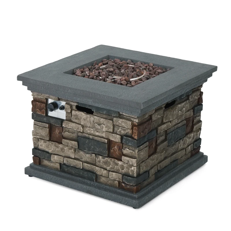 40000 BTU Stone Square MGO Fire Pit with Stylish Square Design, Built-in Tank Space, 32" L x 32" W x 24" H, Stone Gray
