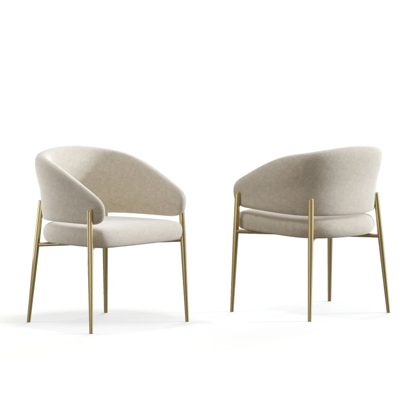 Set of 2 Modern Dining Chairs with Metal Frame for Long-Lasting Use, Fabric Upholstered with Curved Backrest, 24" L x 22" W x 31.5" H, Beige