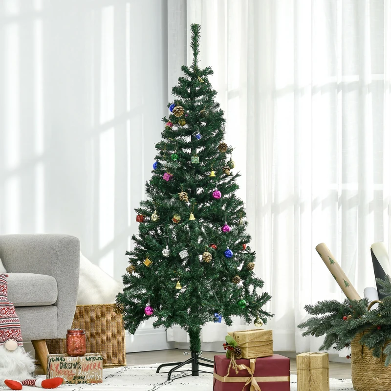 HOMCOM 4.9ft Green Christmas Tree Artificial Xmas Holidays Party with Decoration Ornament