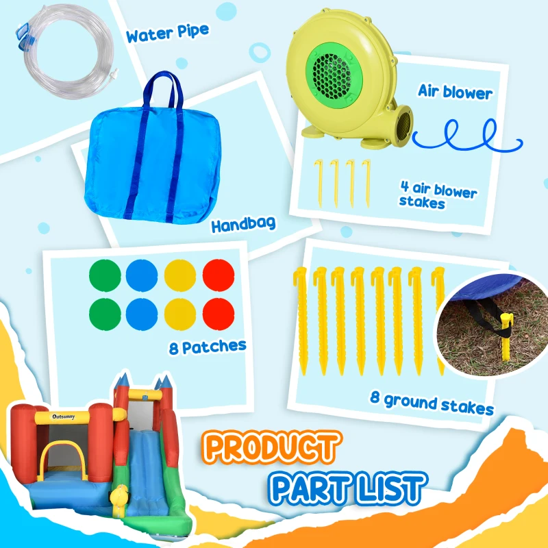 Outsunny Kids Bounce House Inflatable Slide with Splash Pool, Water Cannon, Climbing Wall, Inflator Included, 6 in1 Bouncy Castle Kids Backyard Activity Outdoor Water Play Toy