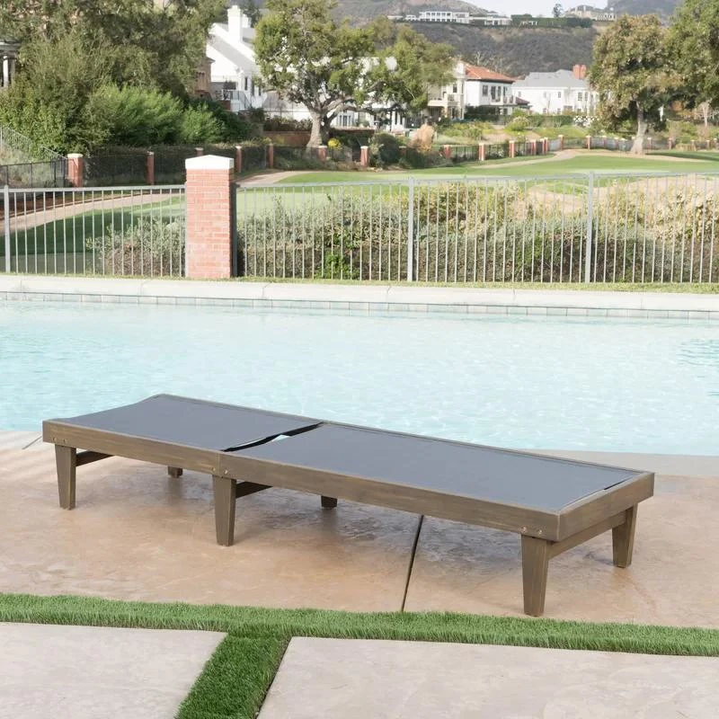 Outdoor Acacia Chaise Lounge with Adjustable Backrest, Foldable Legs Designed for Sunbathing, 78" L x 24" W x 31.5" H, Dark Gray