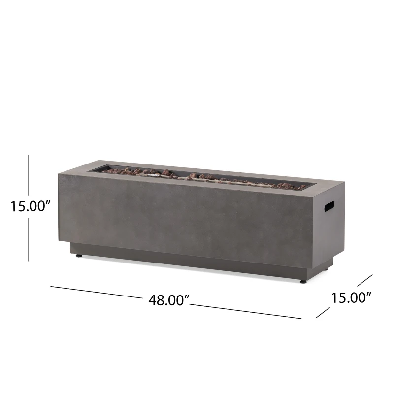 50,000 BTU Rectangular Iron Fire Pit with Modern Design, Propane Gas, Durable Powder-Coated Frame, 48" L x 15" W x 15" H, Stone Gray
