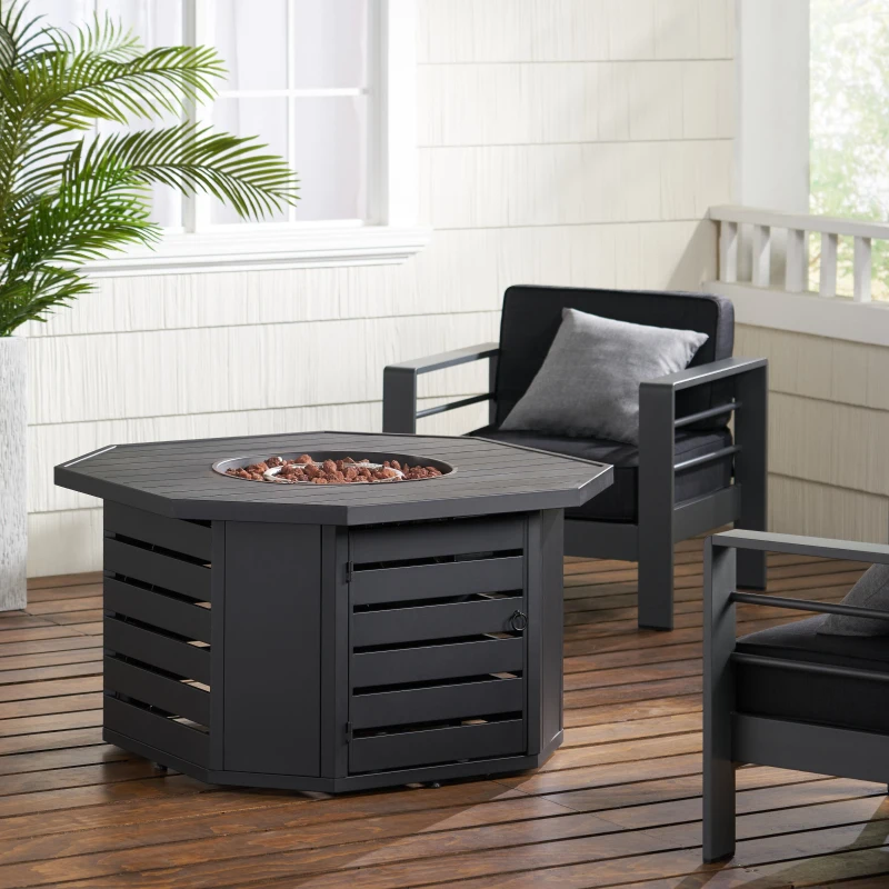 50000 BTU Octagonal Iron Fire Pit with Rust-Resistant Coating, Durable Iron, Built-in Propane Tank Space, 42" L x 42" W x 24" H, Black