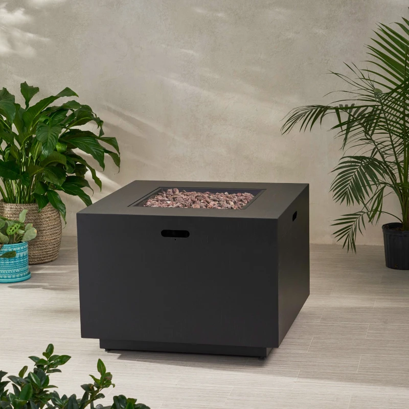 50,000 BTU Square Iron Propane Fire Pit Table with Built-in Tank Space, No Assembly Required, 33" L x 33" W x 24" H, Dark Gery