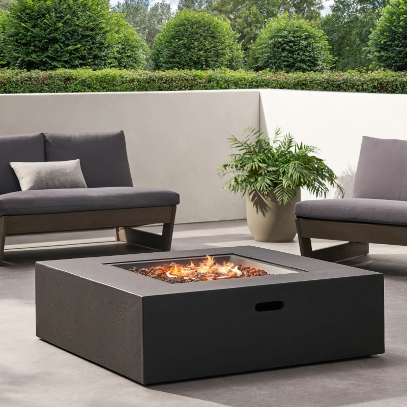 50,000 BTU Square MGO Fire Table with Modern Design, Modern Design with Lightweight Concrete, 40" L x 40" W x 12.5" H, Dark Grey