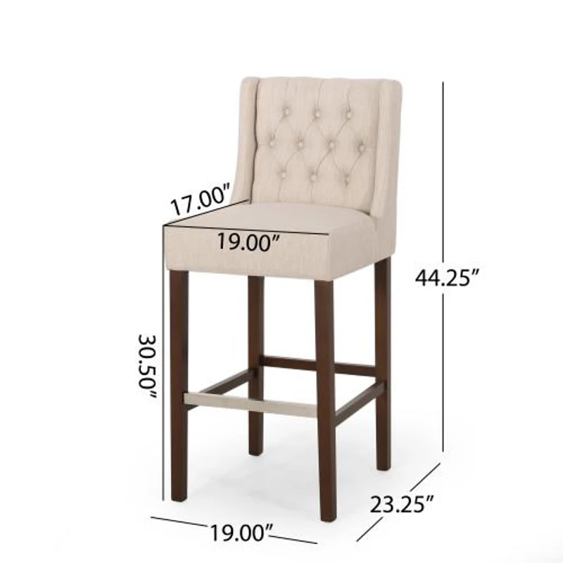 2 Sets of Modern Minimalist Counter Stool with Commercial Grade, High-Density Fabric Seat with Metal Legs, 19" L x 23.5" W x 44.5" H, Beige