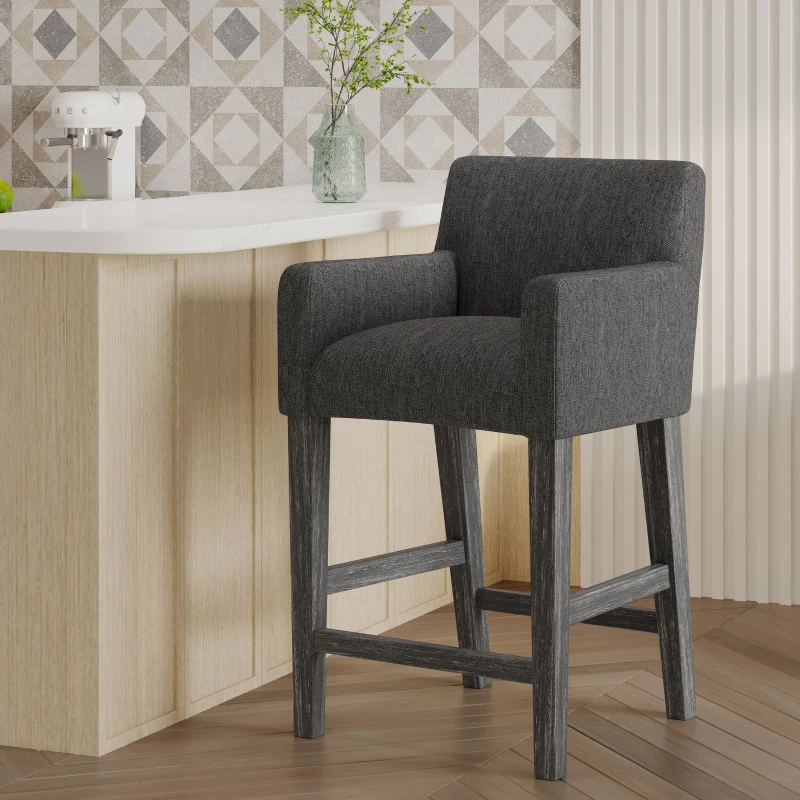 Contemporary Upholstered Counter Stool with Rubberwood Frame, Easy Assembly with Included Tools, 24" L x 23" W x 39.5" H, Charcoal Gray