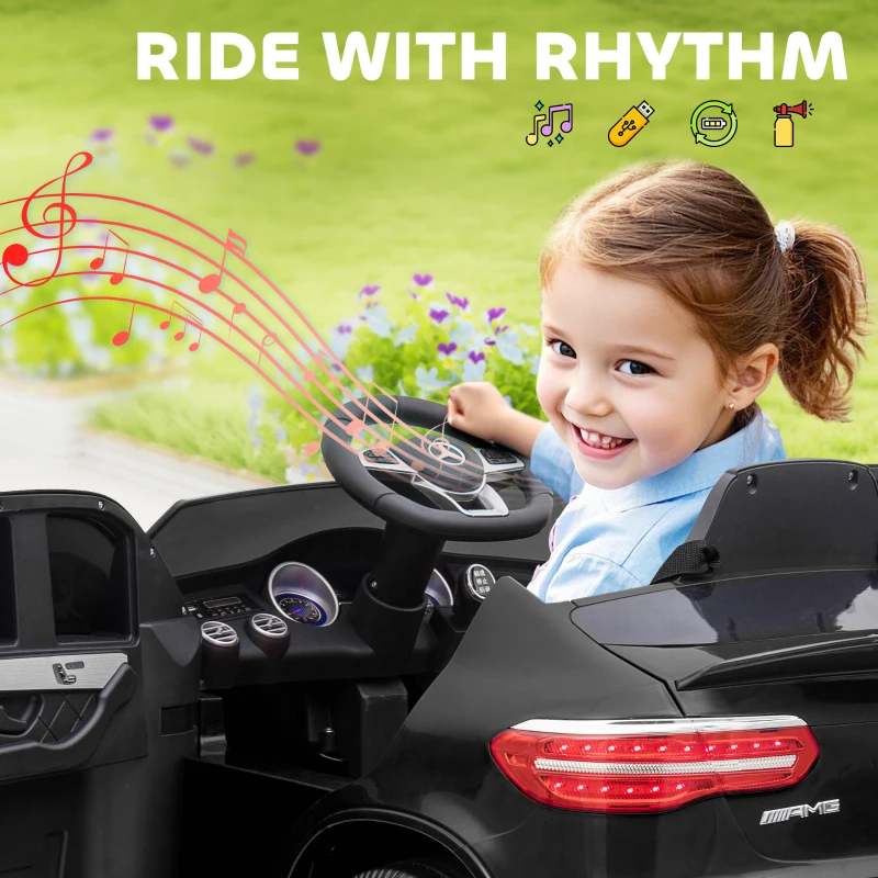 Aosom 12V Toddler Ride On Car with Remote Control, Mercedes Benz AMG GLC63S Coupe, Electric Car with 2 Speed, MP3 Player, Light, Horn, Songs, Suspension, Black(m-8)