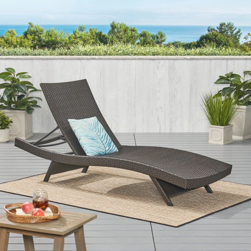PE Wicker Chaise Lounge with Adjustable Backrest, Foldable Legs Designed for Comfort and Sunbathing, 79" L x 27.5" W x 38" H, Light Grey