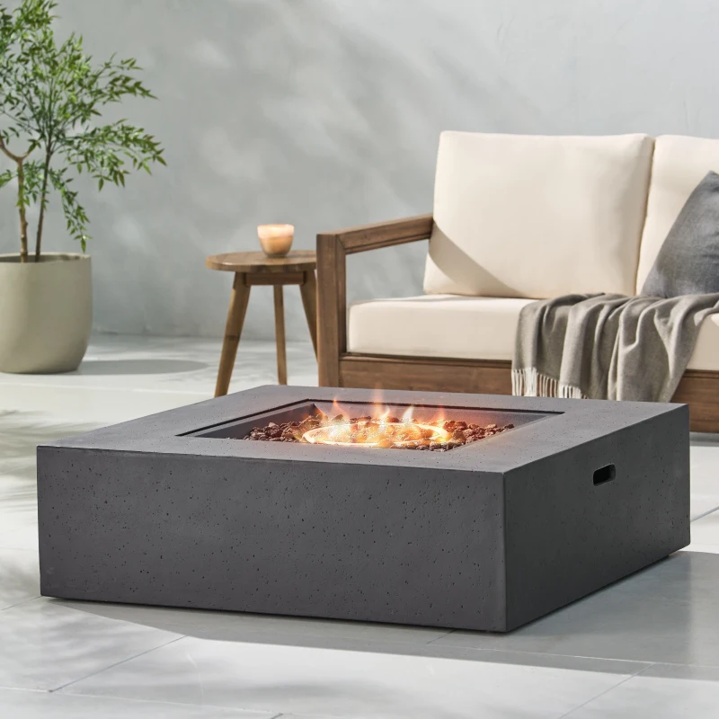 50,000 BTU Square MGO Fire Table with Modern Design, Modern Design with Lightweight Concrete, 40" L x 40" W x 12.5" H, Dark Grey