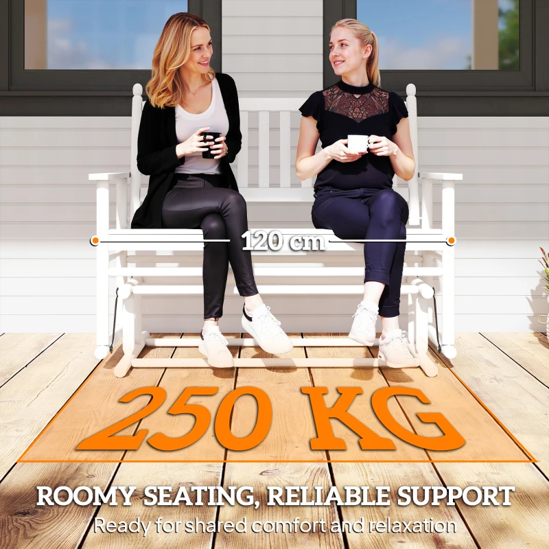 Outsunny Wooden Patio Glider Bench, Wood Log Outdoor Loveseat with High Back and Armrests, Heavy Duty 550lbs Capacity, 2-Seat, White