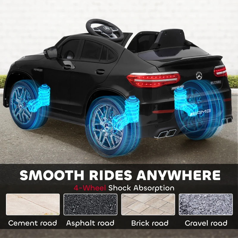 Aosom 12V Toddler Ride On Car with Remote Control, Mercedes Benz AMG GLC63S Coupe, Electric Car with 2 Speed, MP3 Player, Light, Horn, Songs, Suspension, Black(m-9)