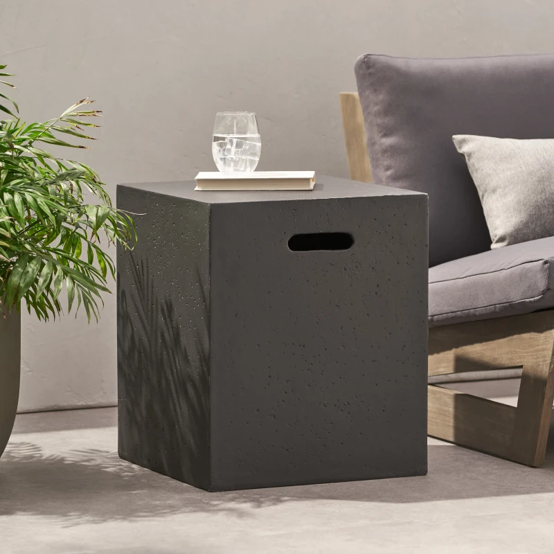 Modern MGO Tank Holder Side Table with Multi-functional Design, Lightweight Concrete for Durability, 16.5" L x 16.5" W x 20.5" H, Dark Grey